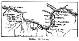 Map: British and Italian dispositions, Cyrenaica and Tripolitania, midday 10th February 1941 