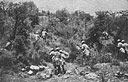 With bayonets fixed a platoon of Sikhs attack the enemy position up a mountain in Ethiopia