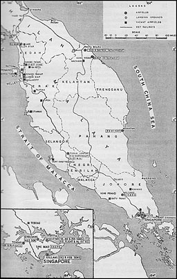Map: Malay Peninsula, Locaton of RAF units, 8 December 1941