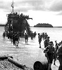 INFANTRY REINFORCEMENTS disembarking from LCI(L) on New Georgia, 22 July 1943