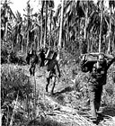 SOLDIERS CARRYING RATIONS ALONG A TRAIL for the troops at the front, 24 December