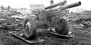 American 105-mm. howitzer M2A1 placed on wicker mats to help keep the gun from sinking into the tundra