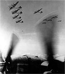B-29'S LEAVING THEIR BASE ON GUAM for a strategic bombing mission on Japanese industry