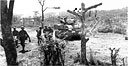LIGHT TANK M5 providing cover from Japanese fire for a wounded infantryman on the road to Baguio