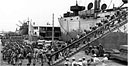 Japanese prisoners at Cebu City boarding a ship that will take them to a prisoner of war enclosure