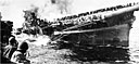 THE CARRIER USS FRANKLIN BURNING after being seriously damaged during a Japanese attack