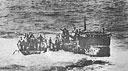 PANICKY NAZI SEAMEN POUR OUT OF THE CONNING TOWER TO THE DECK OF A SUBMARINE