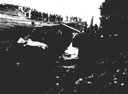 Figiure 124.--U.S.S. Franklin after kamikaze attack--patients being trasferred to U.S.S. Santa Fe.