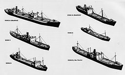 Silhouettes of Types A (Modified), C, D, D (Modified), E, K-Ore Carrier