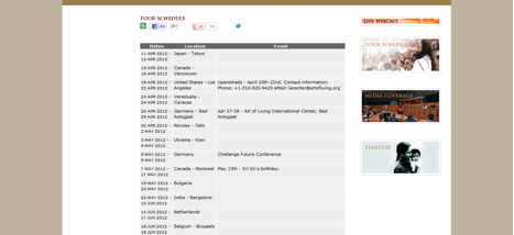 Sri Sri Tour Schedule