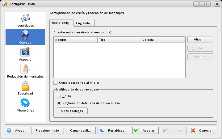 Los módulos de KMail para los servidores.