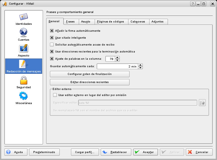 Los módulos de KMail para el editor.