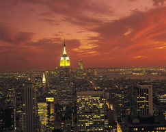 The New York City skyline at night