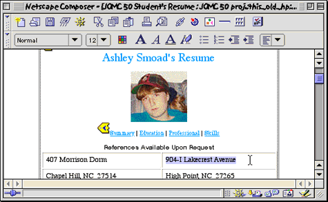 working on the resume using composer