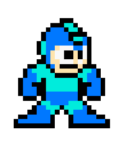 Mega Man, hero of the early NES platformers. The design has characteristics of the <i>manga</i> style.